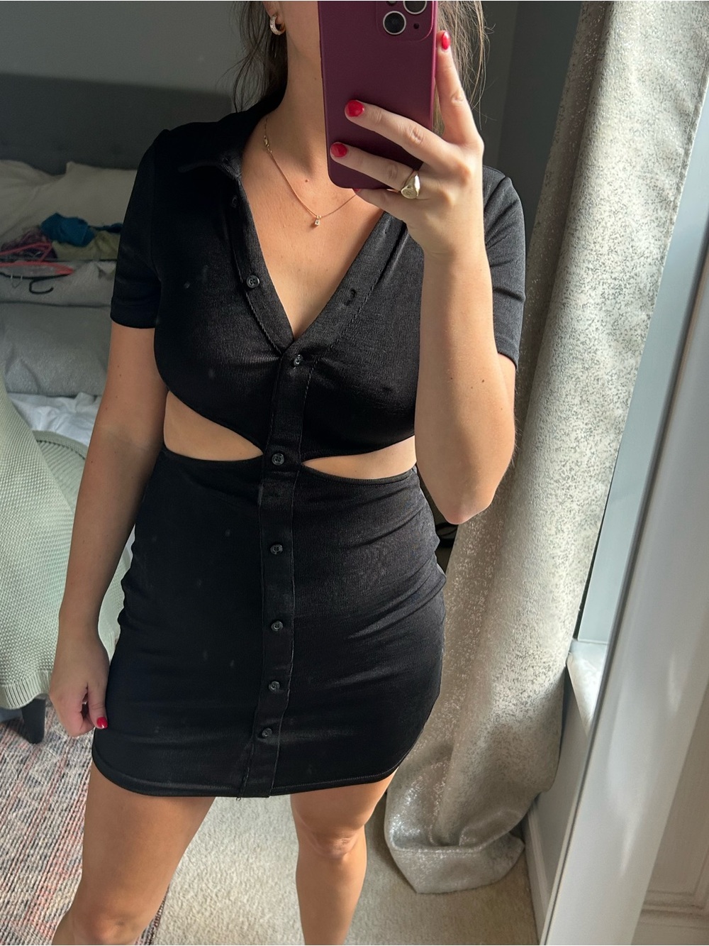 Black runaway Cutout Button-Front Mini Dress - Women